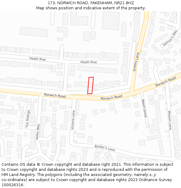 173, NORWICH ROAD, FAKENHAM, NR21 8HZ: Location map and indicative extent of plot