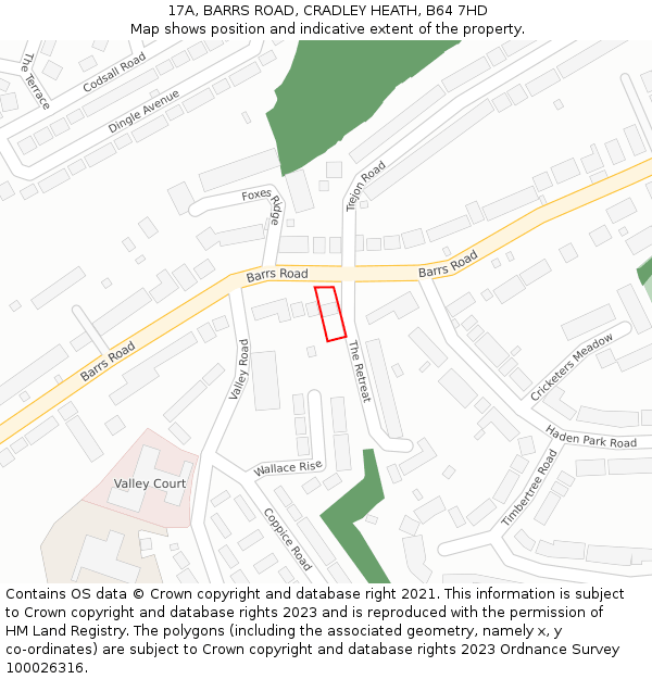 17A, BARRS ROAD, CRADLEY HEATH, B64 7HD: Location map and indicative extent of plot