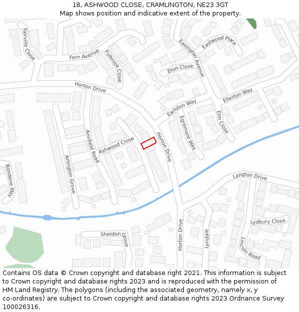 18, ASHWOOD CLOSE, CRAMLINGTON, NE23 3GT: Location map and indicative extent of plot