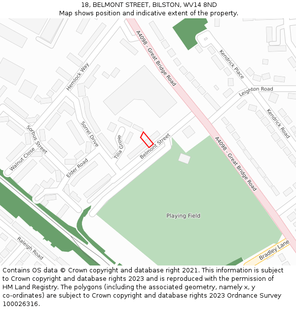 18, BELMONT STREET, BILSTON, WV14 8ND: Location map and indicative extent of plot