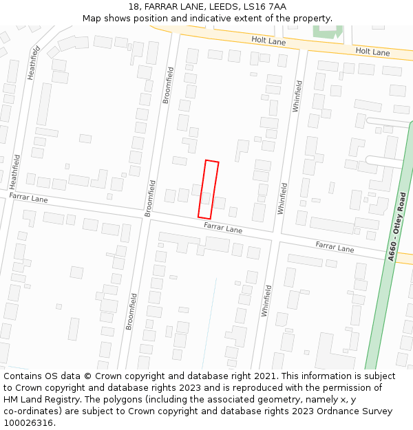 18, FARRAR LANE, LEEDS, LS16 7AA: Location map and indicative extent of plot