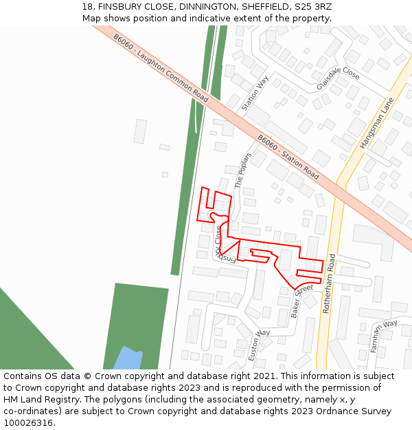 18, FINSBURY CLOSE, DINNINGTON, SHEFFIELD, S25 3RZ: Location map and indicative extent of plot