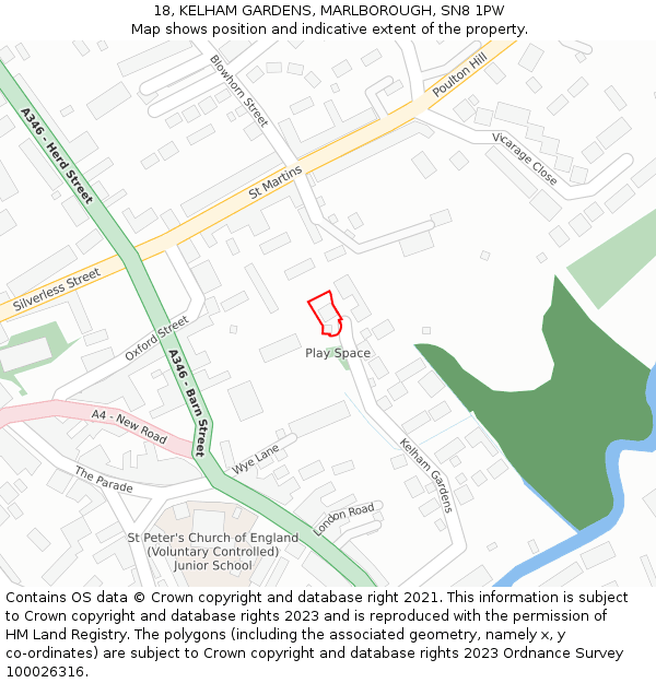 18, KELHAM GARDENS, MARLBOROUGH, SN8 1PW: Location map and indicative extent of plot