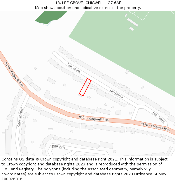 18, LEE GROVE, CHIGWELL, IG7 6AF: Location map and indicative extent of plot