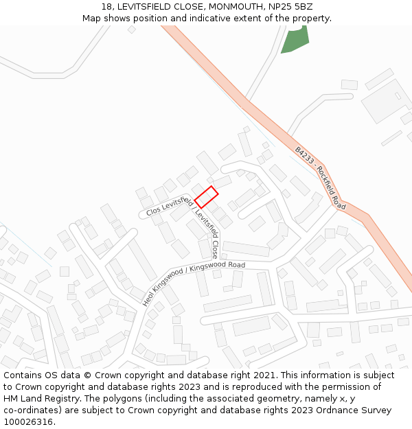 18, LEVITSFIELD CLOSE, MONMOUTH, NP25 5BZ: Location map and indicative extent of plot