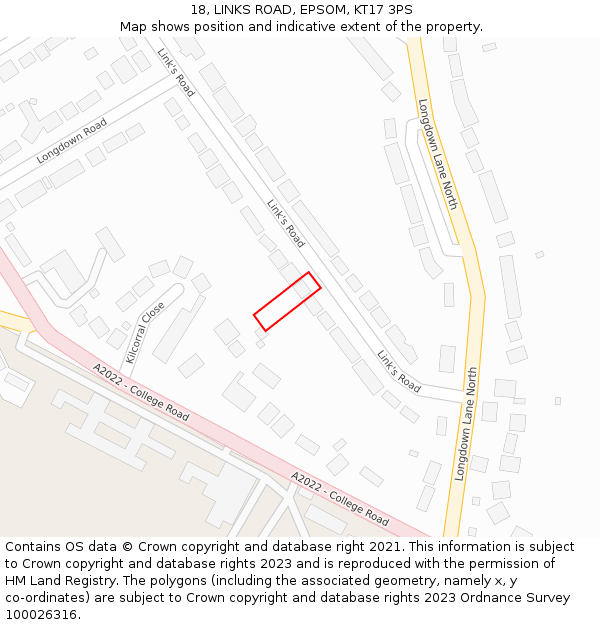 18, LINKS ROAD, EPSOM, KT17 3PS: Location map and indicative extent of plot