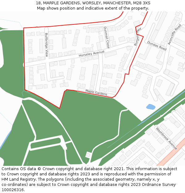 18, MARPLE GARDENS, WORSLEY, MANCHESTER, M28 3XS: Location map and indicative extent of plot