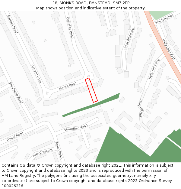 18, MONKS ROAD, BANSTEAD, SM7 2EP: Location map and indicative extent of plot