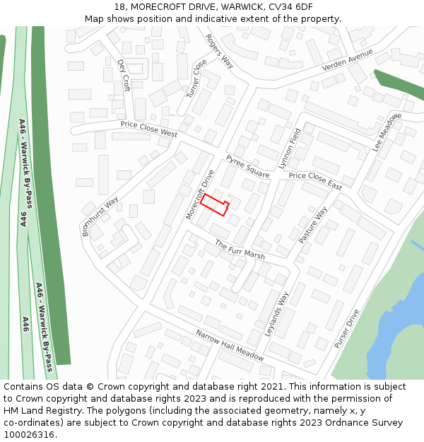 18, MORECROFT DRIVE, WARWICK, CV34 6DF: Location map and indicative extent of plot