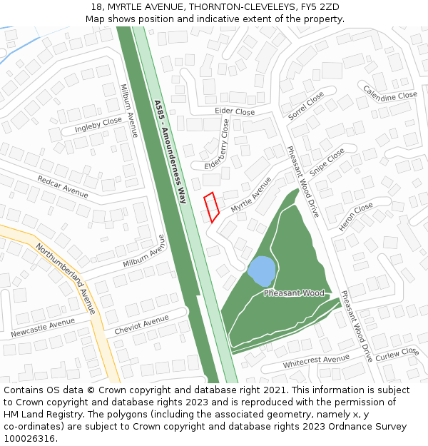 18, MYRTLE AVENUE, THORNTON-CLEVELEYS, FY5 2ZD: Location map and indicative extent of plot