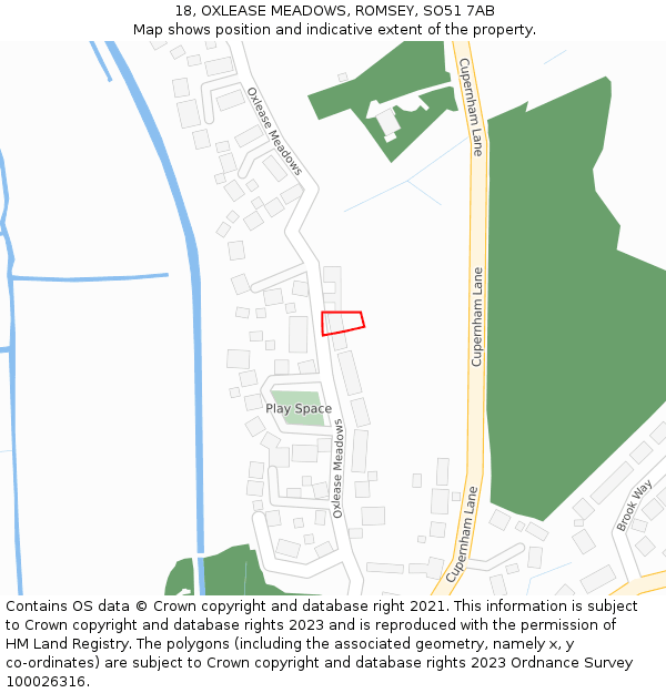 18, OXLEASE MEADOWS, ROMSEY, SO51 7AB: Location map and indicative extent of plot