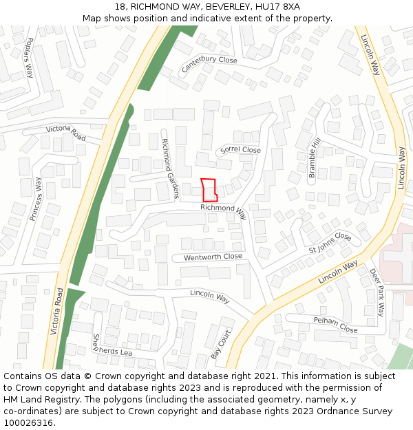 18, RICHMOND WAY, BEVERLEY, HU17 8XA: Location map and indicative extent of plot