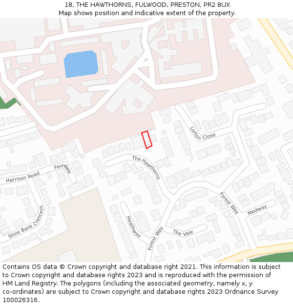 18, THE HAWTHORNS, FULWOOD, PRESTON, PR2 8UX: Location map and indicative extent of plot