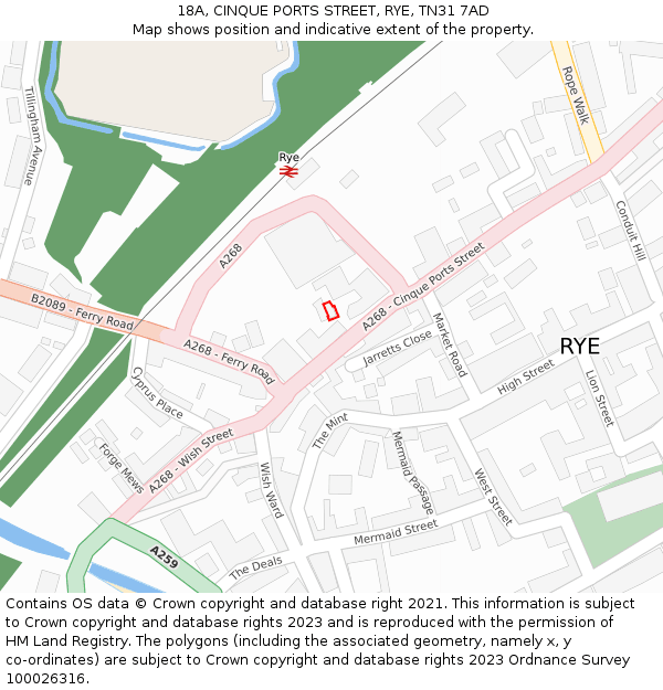 18A, CINQUE PORTS STREET, RYE, TN31 7AD: Location map and indicative extent of plot