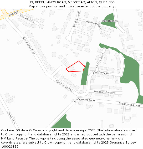 19, BEECHLANDS ROAD, MEDSTEAD, ALTON, GU34 5EQ: Location map and indicative extent of plot