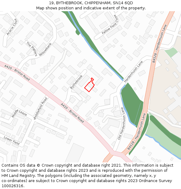 19, BYTHEBROOK, CHIPPENHAM, SN14 6QD: Location map and indicative extent of plot