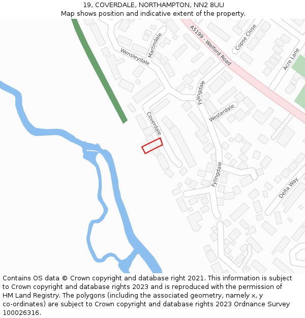 19, COVERDALE, NORTHAMPTON, NN2 8UU: Location map and indicative extent of plot