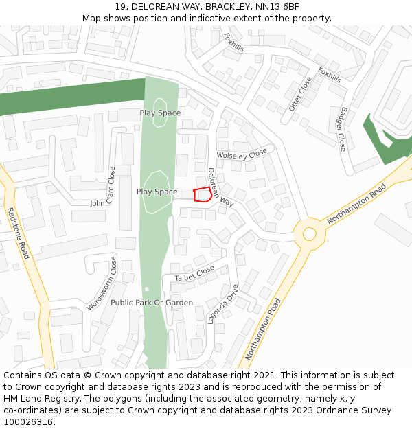 19, DELOREAN WAY, BRACKLEY, NN13 6BF: Location map and indicative extent of plot