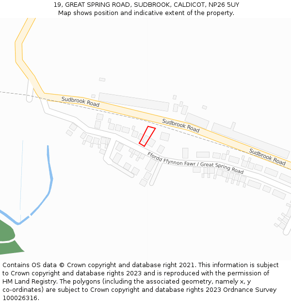 19, GREAT SPRING ROAD, SUDBROOK, CALDICOT, NP26 5UY: Location map and indicative extent of plot