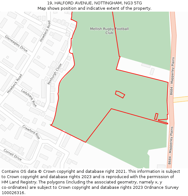 19, HALFORD AVENUE, NOTTINGHAM, NG3 5TG: Location map and indicative extent of plot