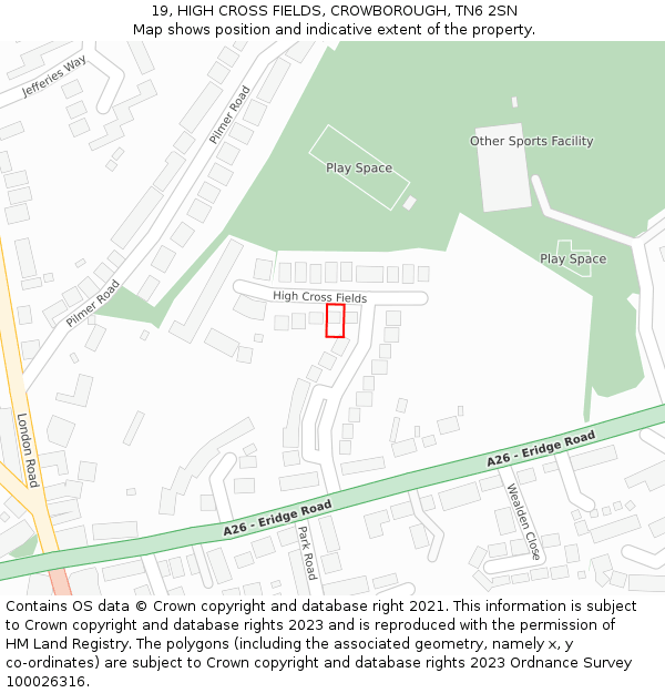 19, HIGH CROSS FIELDS, CROWBOROUGH, TN6 2SN: Location map and indicative extent of plot