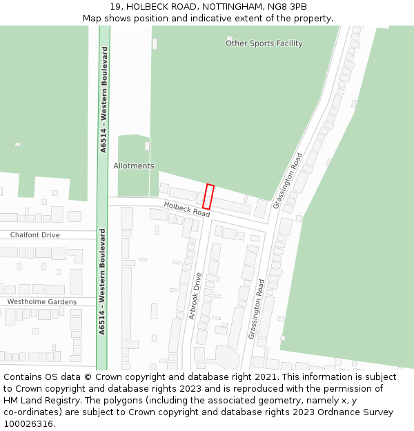 19, HOLBECK ROAD, NOTTINGHAM, NG8 3PB: Location map and indicative extent of plot