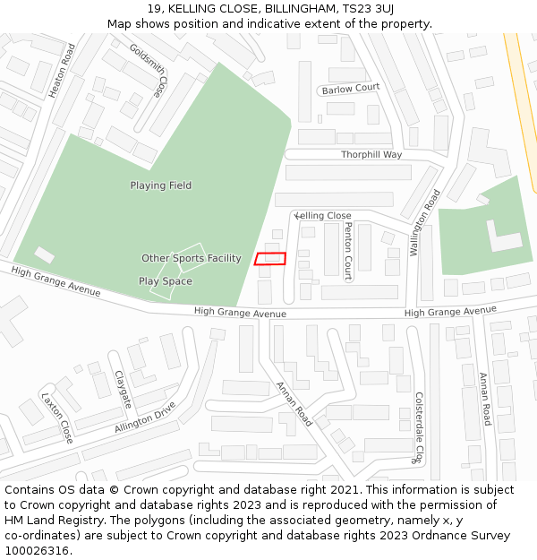 19, KELLING CLOSE, BILLINGHAM, TS23 3UJ: Location map and indicative extent of plot