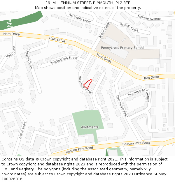 19, MILLENNIUM STREET, PLYMOUTH, PL2 3EE: Location map and indicative extent of plot