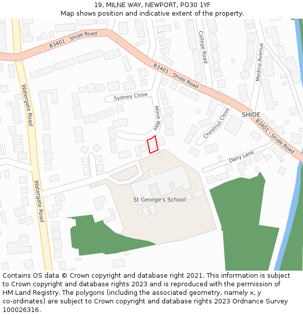 19, MILNE WAY, NEWPORT, PO30 1YF: Location map and indicative extent of plot