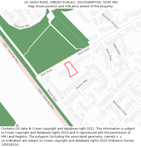 19, NASH ROAD, DIBDEN PURLIEU, SOUTHAMPTON, SO45 4RS: Location map and indicative extent of plot