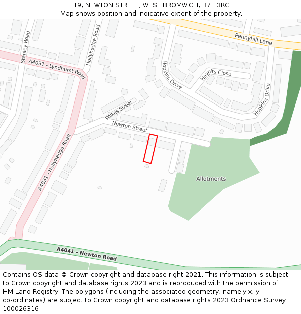 19, NEWTON STREET, WEST BROMWICH, B71 3RG: Location map and indicative extent of plot