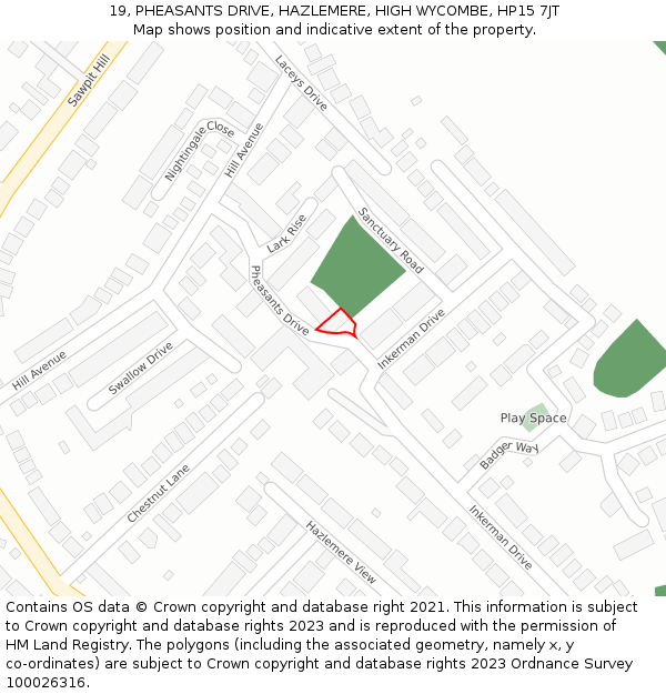 19, PHEASANTS DRIVE, HAZLEMERE, HIGH WYCOMBE, HP15 7JT: Location map and indicative extent of plot