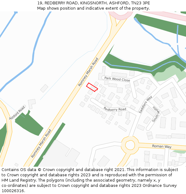 19, REDBERRY ROAD, KINGSNORTH, ASHFORD, TN23 3PE: Location map and indicative extent of plot