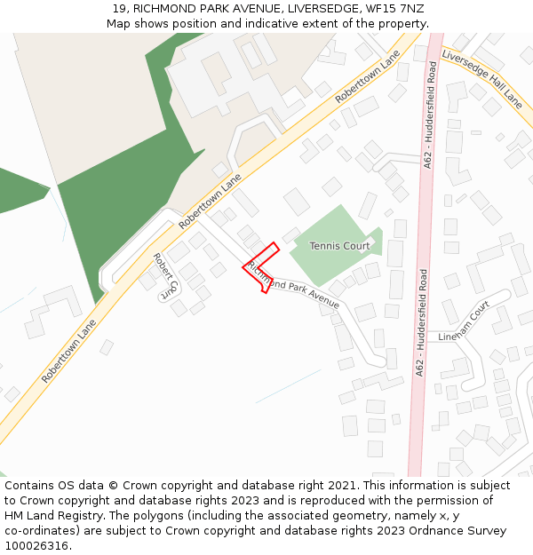 19, RICHMOND PARK AVENUE, LIVERSEDGE, WF15 7NZ: Location map and indicative extent of plot