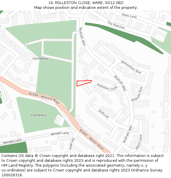 19, ROLLESTON CLOSE, WARE, SG12 0BZ: Location map and indicative extent of plot