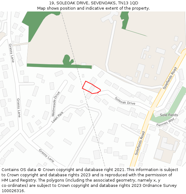 19, SOLEOAK DRIVE, SEVENOAKS, TN13 1QD: Location map and indicative extent of plot