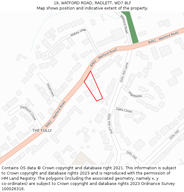 19, WATFORD ROAD, RADLETT, WD7 8LF: Location map and indicative extent of plot