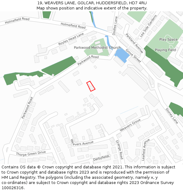 19, WEAVERS LANE, GOLCAR, HUDDERSFIELD, HD7 4RU: Location map and indicative extent of plot