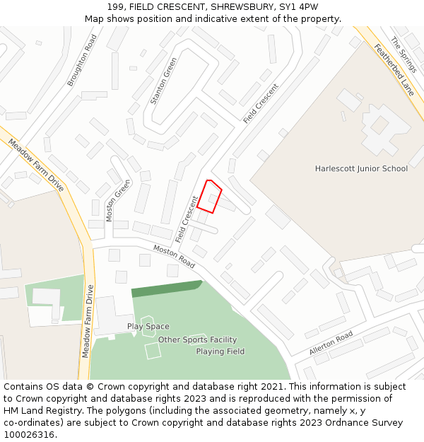 199, FIELD CRESCENT, SHREWSBURY, SY1 4PW: Location map and indicative extent of plot