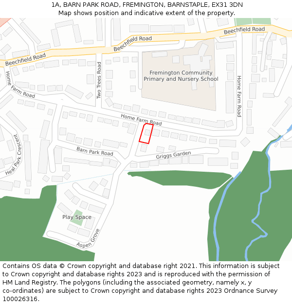 1A, BARN PARK ROAD, FREMINGTON, BARNSTAPLE, EX31 3DN: Location map and indicative extent of plot