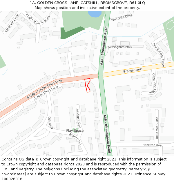 1A, GOLDEN CROSS LANE, CATSHILL, BROMSGROVE, B61 0LQ: Location map and indicative extent of plot