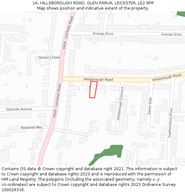 1A, HILLSBOROUGH ROAD, GLEN PARVA, LEICESTER, LE2 9PR: Location map and indicative extent of plot