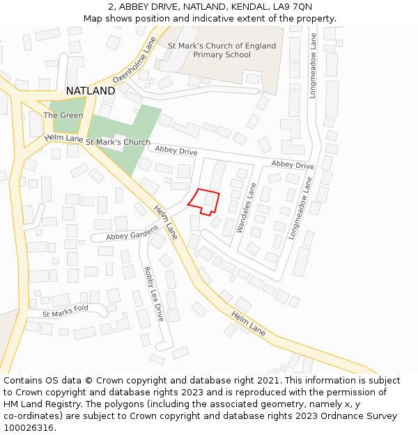 2, ABBEY DRIVE, NATLAND, KENDAL, LA9 7QN: Location map and indicative extent of plot