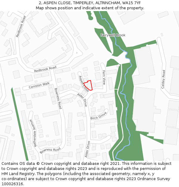 2, ASPEN CLOSE, TIMPERLEY, ALTRINCHAM, WA15 7YF: Location map and indicative extent of plot