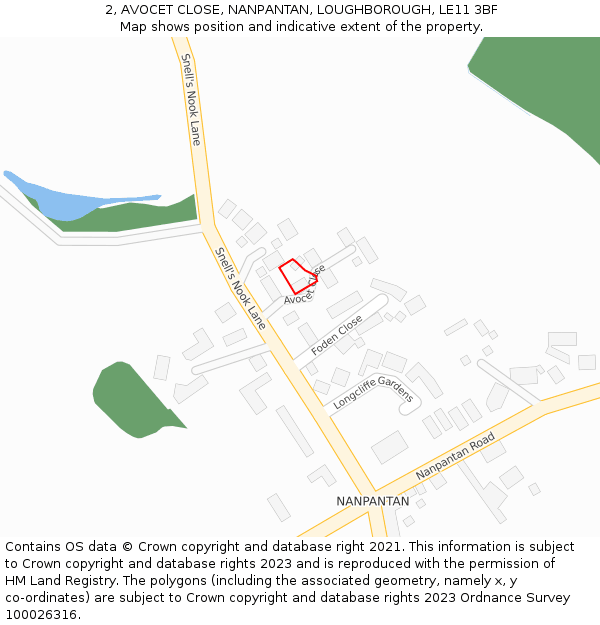 2, AVOCET CLOSE, NANPANTAN, LOUGHBOROUGH, LE11 3BF: Location map and indicative extent of plot