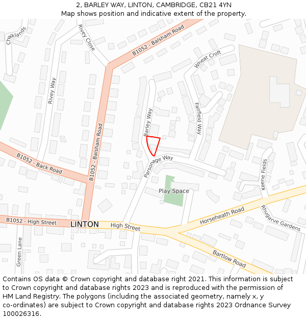 2, BARLEY WAY, LINTON, CAMBRIDGE, CB21 4YN: Location map and indicative extent of plot