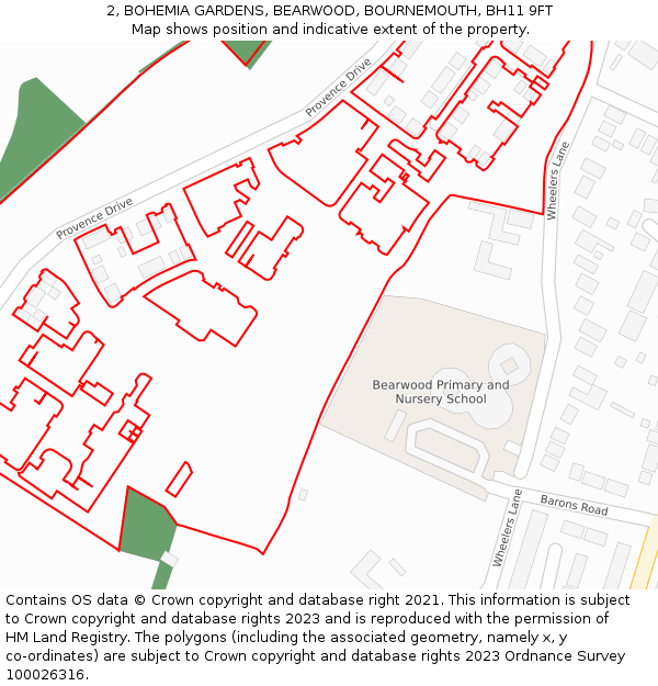 2, BOHEMIA GARDENS, BEARWOOD, BOURNEMOUTH, BH11 9FT: Location map and indicative extent of plot