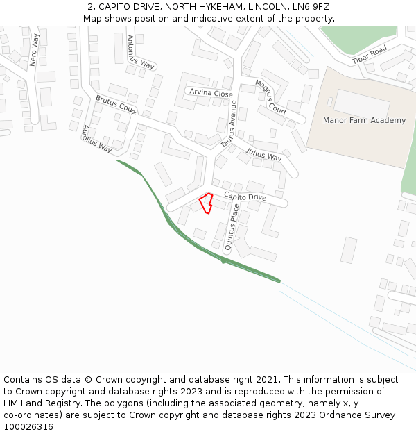 2, CAPITO DRIVE, NORTH HYKEHAM, LINCOLN, LN6 9FZ: Location map and indicative extent of plot