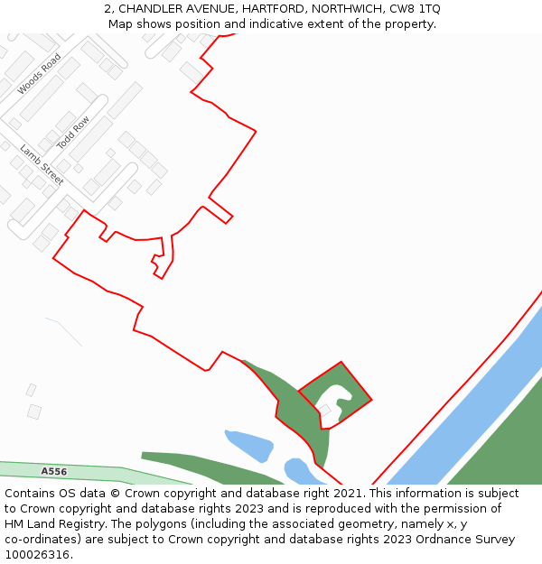 2, CHANDLER AVENUE, HARTFORD, NORTHWICH, CW8 1TQ: Location map and indicative extent of plot