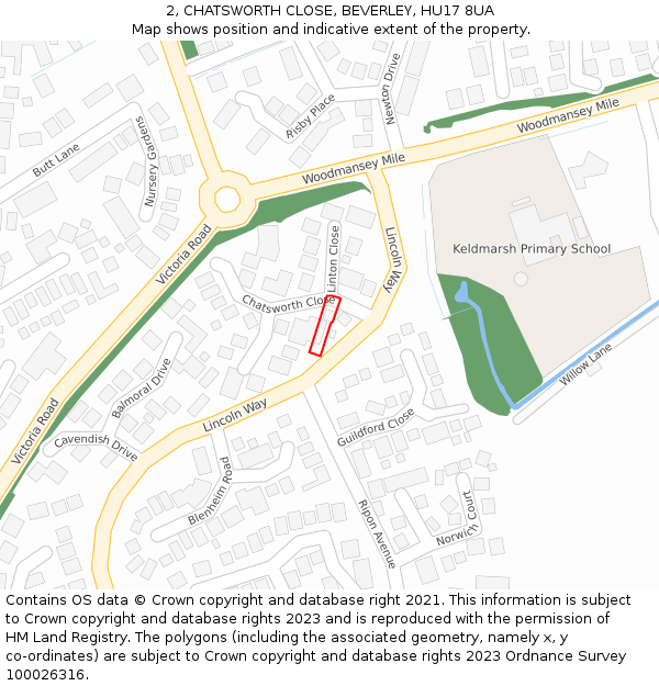 2, CHATSWORTH CLOSE, BEVERLEY, HU17 8UA: Location map and indicative extent of plot